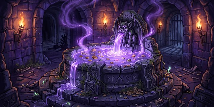 A cursed fountain bubbling with violet water