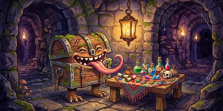 A grinning mimic chest running a little shop